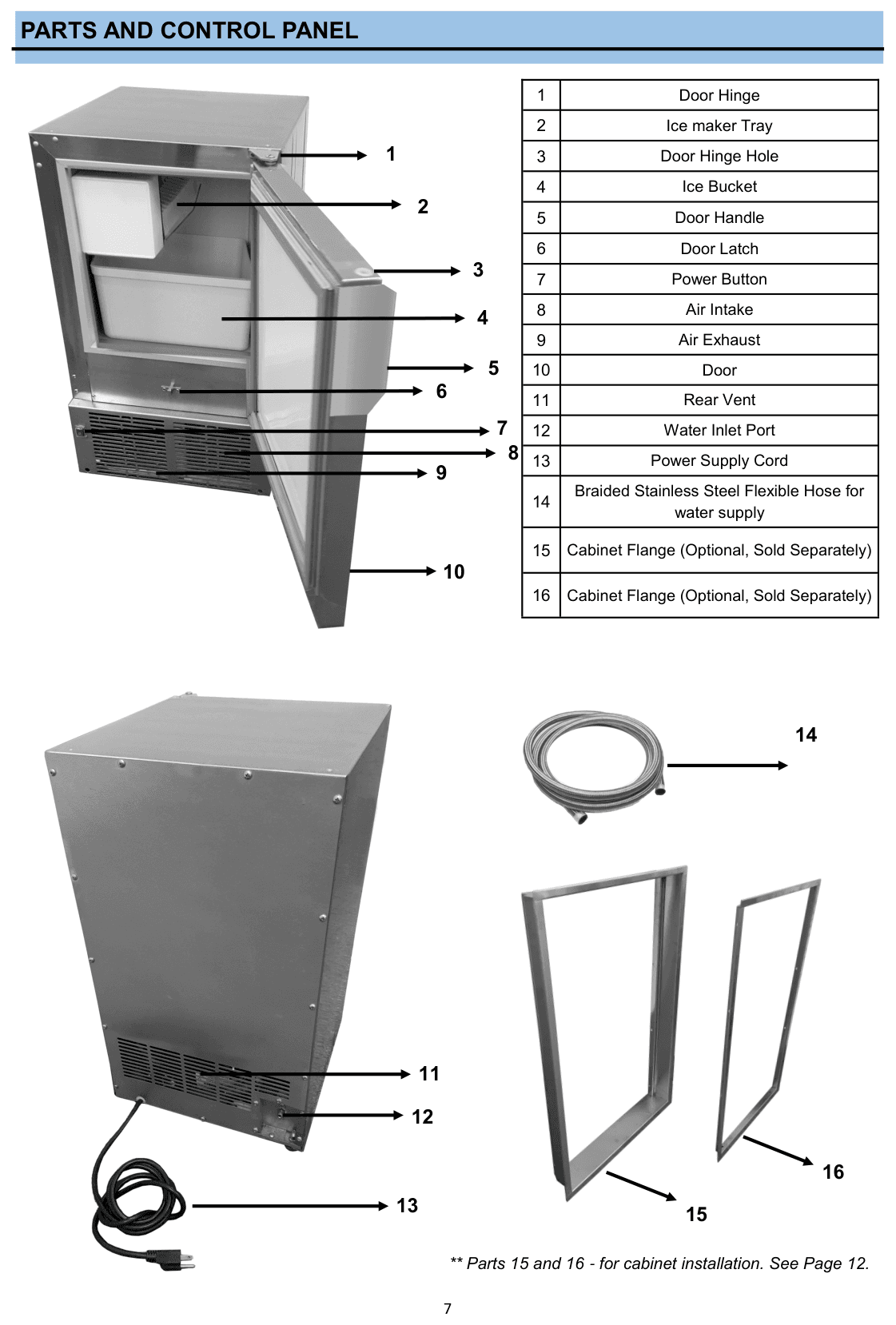 Parts diagram for the Whynter MIM-14231SS, from the manufacturer document