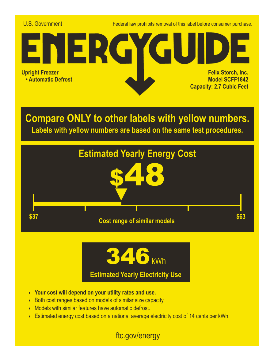 EnergyGuide label for the Summit Appliance SCFF1842, from the owner's manual