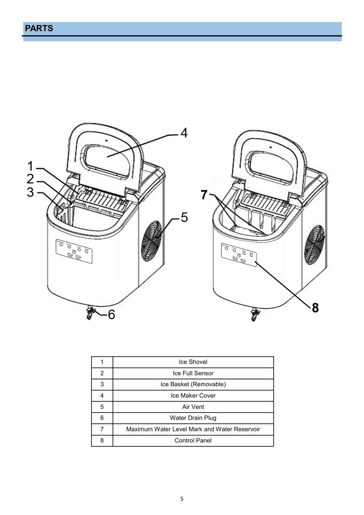 Parts diagram for the Whynter IMC-270MB, from the owner's manual