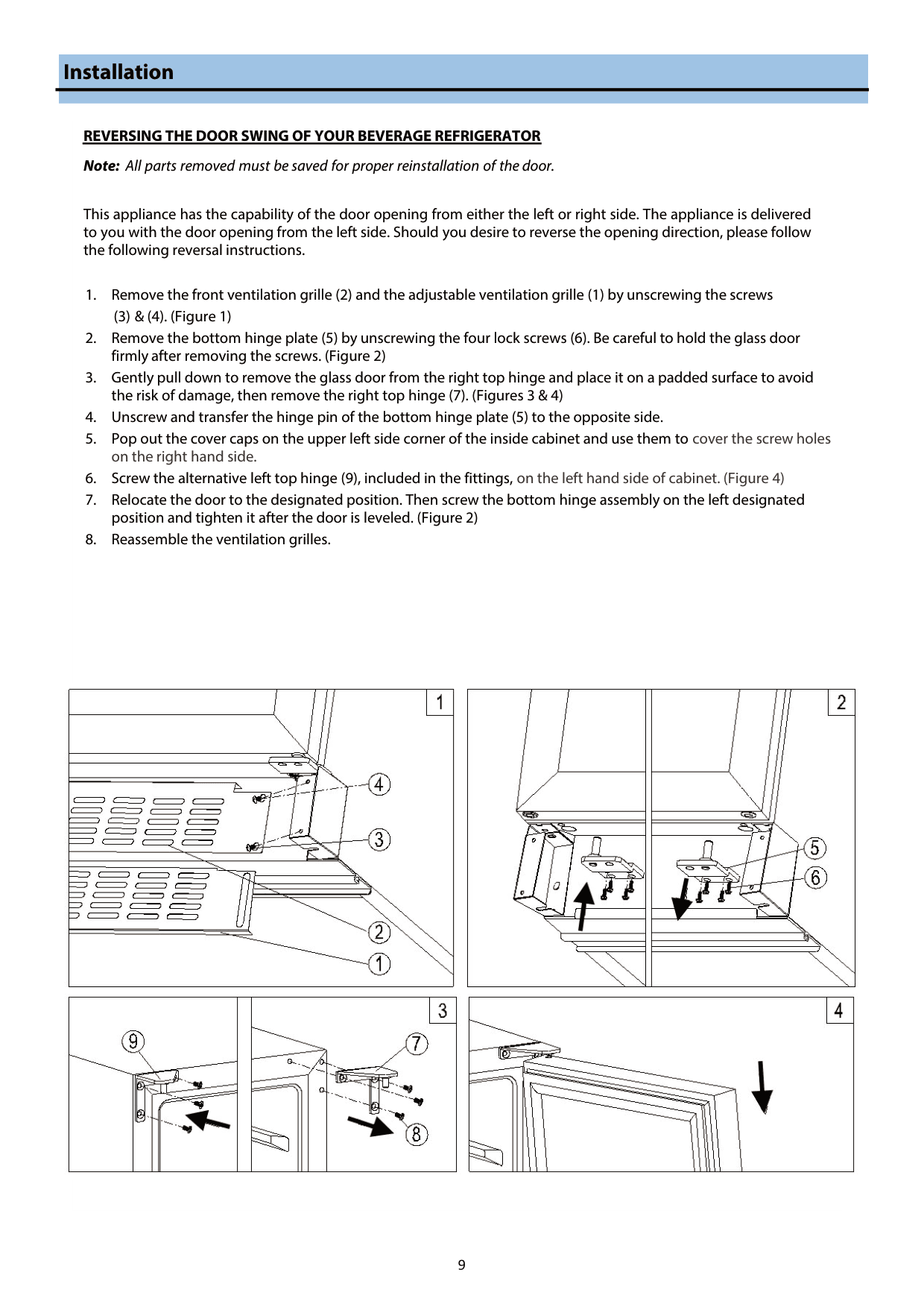 Installation diagram for the Whynter BWR-308SB, from the manufacturer document