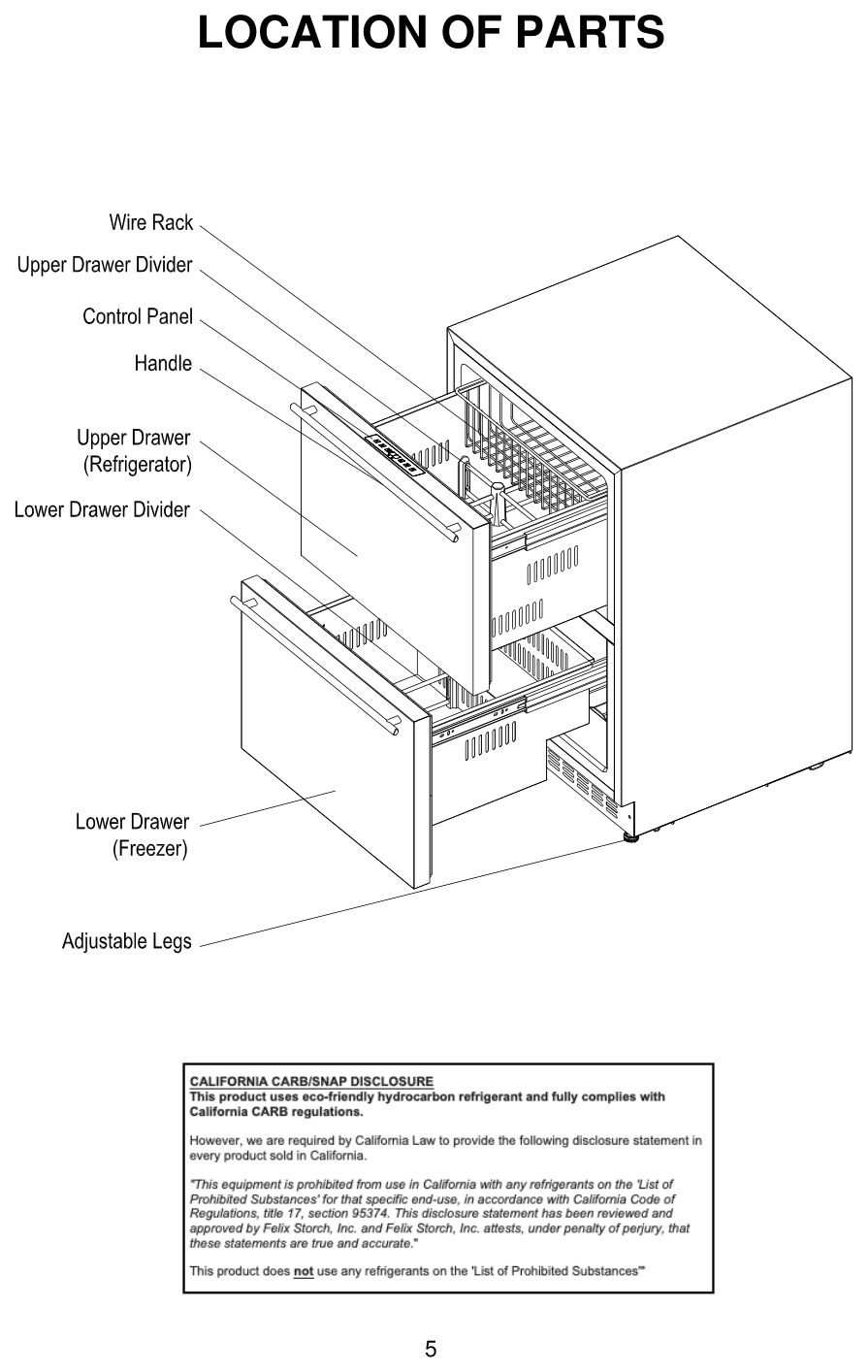 Parts diagram for the Summit Appliance SPRF34D, from the manufacturer document