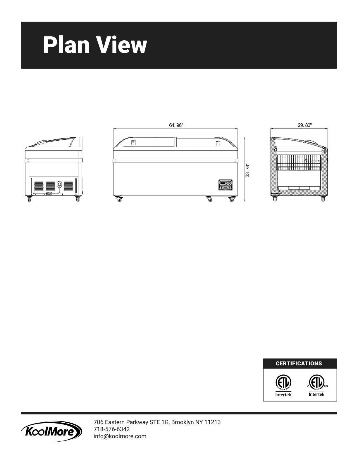 Dimension drawing for the KoolMore KM-ISCF-65MD, from the owner's manual