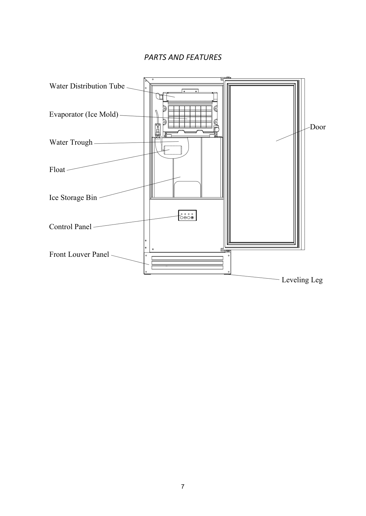 Parts diagram for the Avanti Products IME49U3S-IS, from the owner's manual