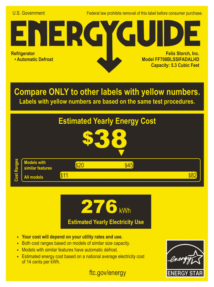 EnergyGuide label for the Summit Appliance FF708BLSSIFADALHD, from the EnergyGuide label