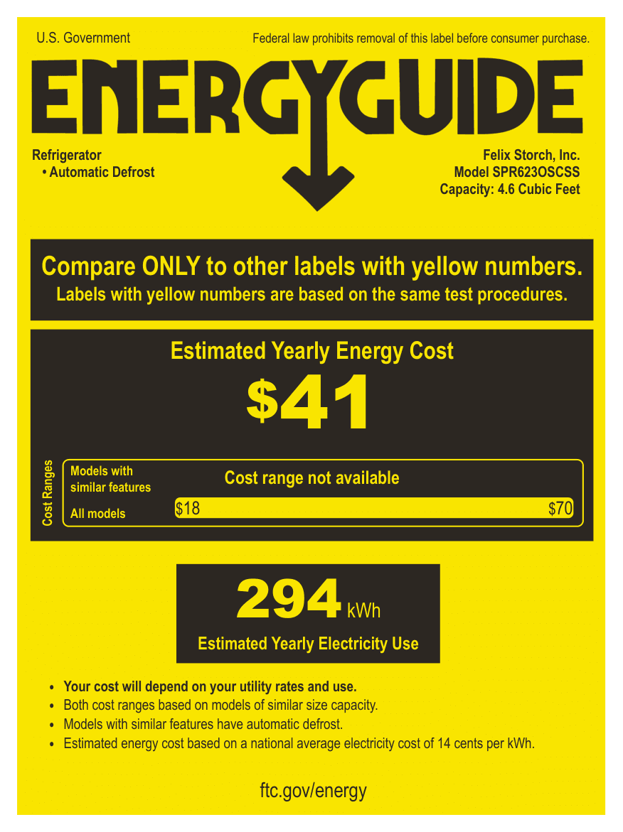 EnergyGuide label for the Summit Appliance SPR623OSCSS, from the EnergyGuide label