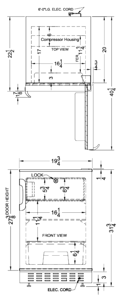 Dimension drawing for the Summit Appliance ALRF48, from the spec sheet