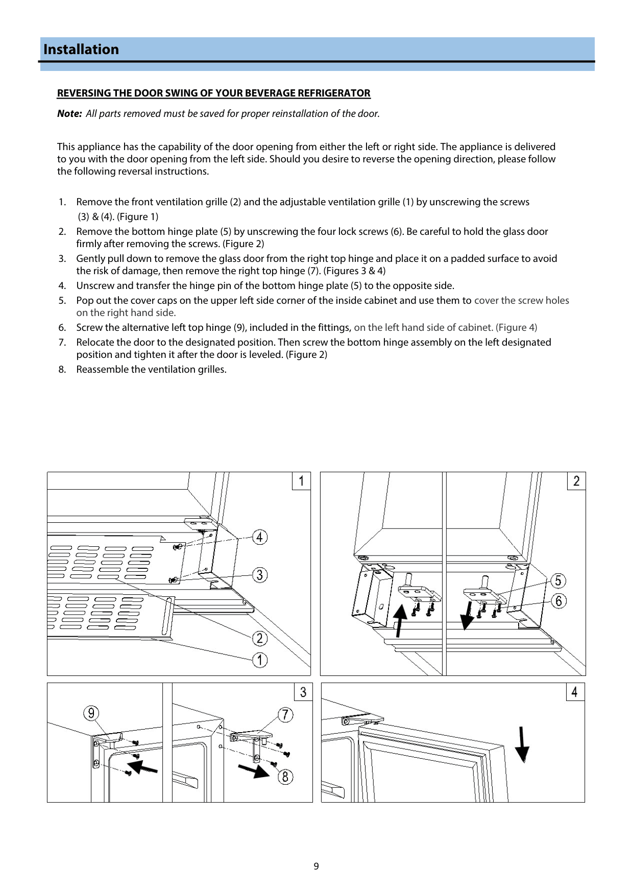 Installation diagram for the Whynter BBR-638SB, from the manufacturer document