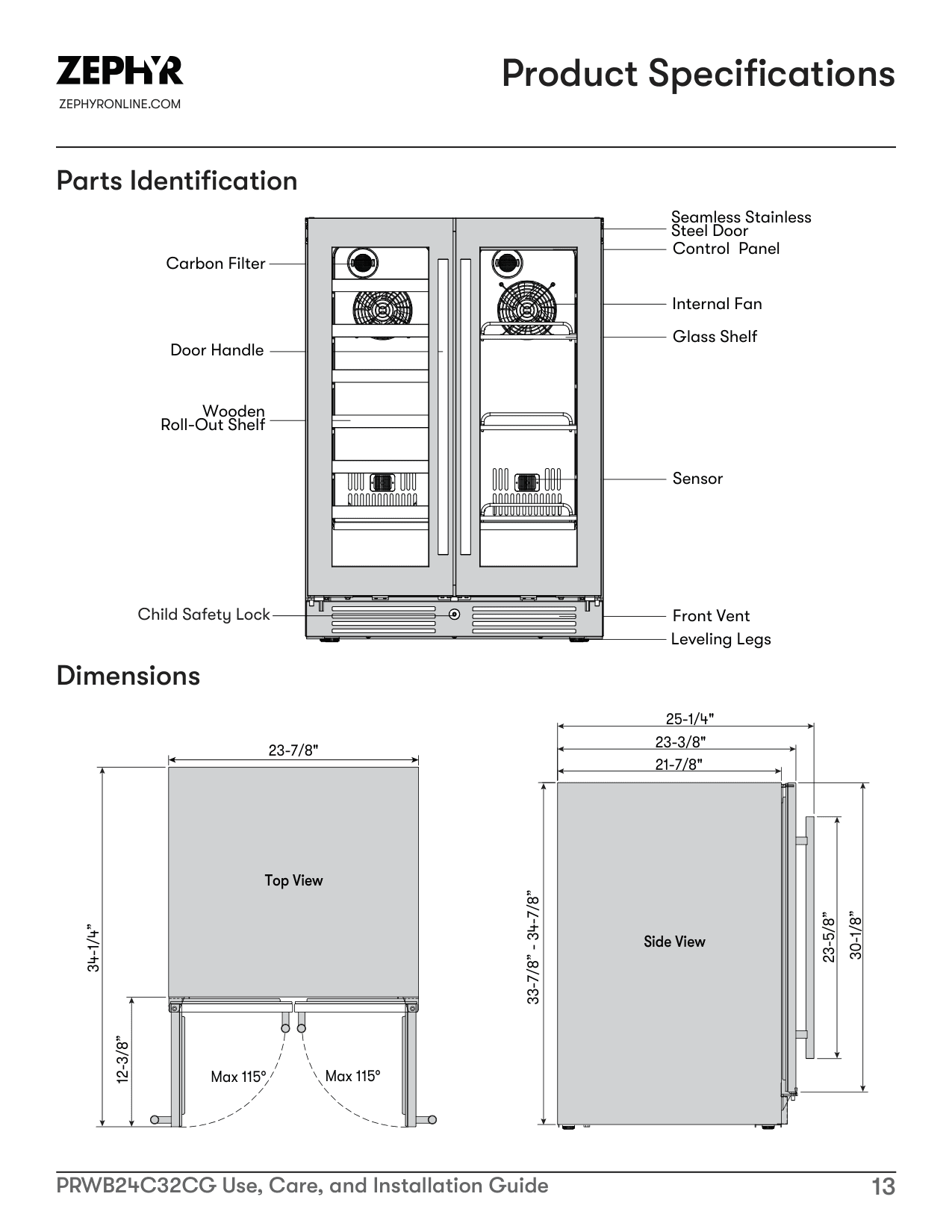 Parts diagram for the Zephyr PRWB24C32CG, from the manufacturer document