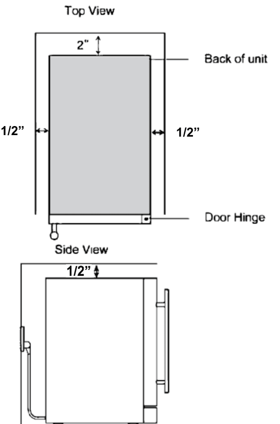 Installation diagram for the EdgeStar CWR70SZ, from the owner's manual