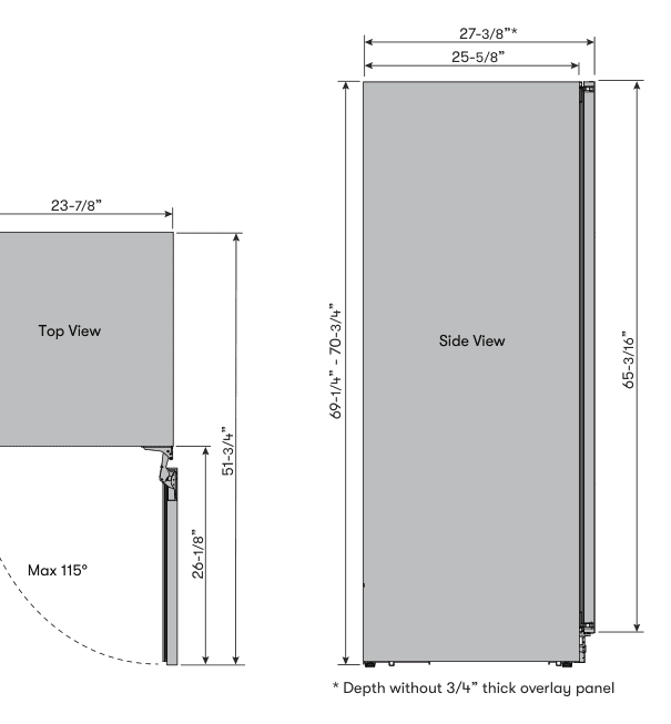 Dimension drawing for the Zephyr PRW24F02CPG, from the owner's manual