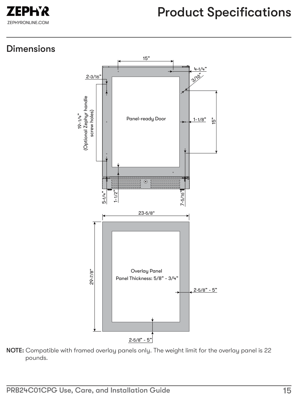 Dimension drawing for the Zephyr PRB24C01CPG, from the installation instructions