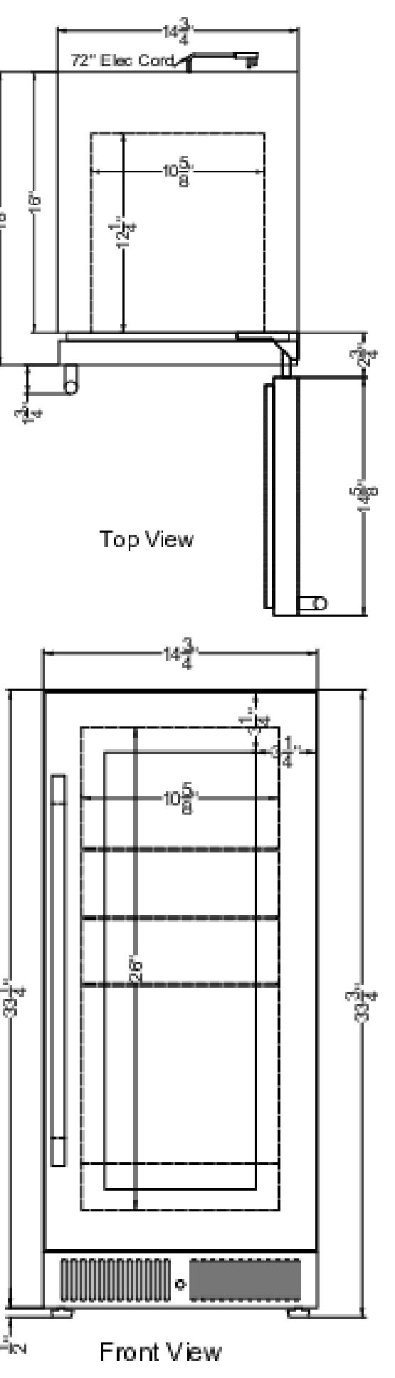 Dimension drawing for the Summit Appliance SDHG1533LHD, from the owner's manual