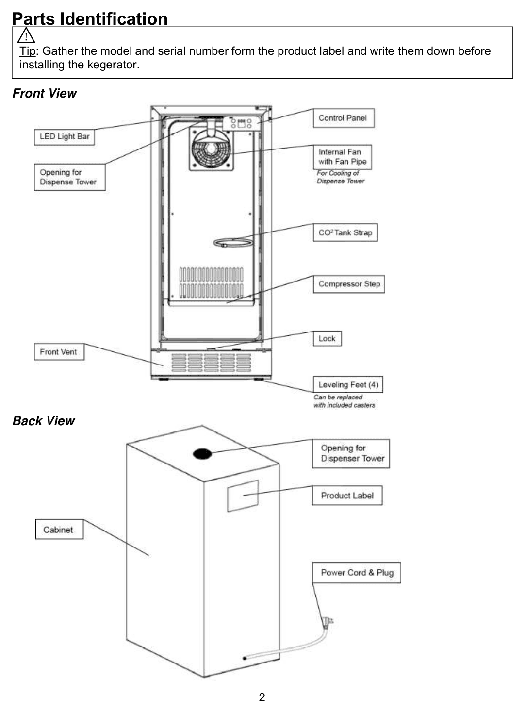 Parts diagram for the EdgeStar BR1500SS, from the owner's manual