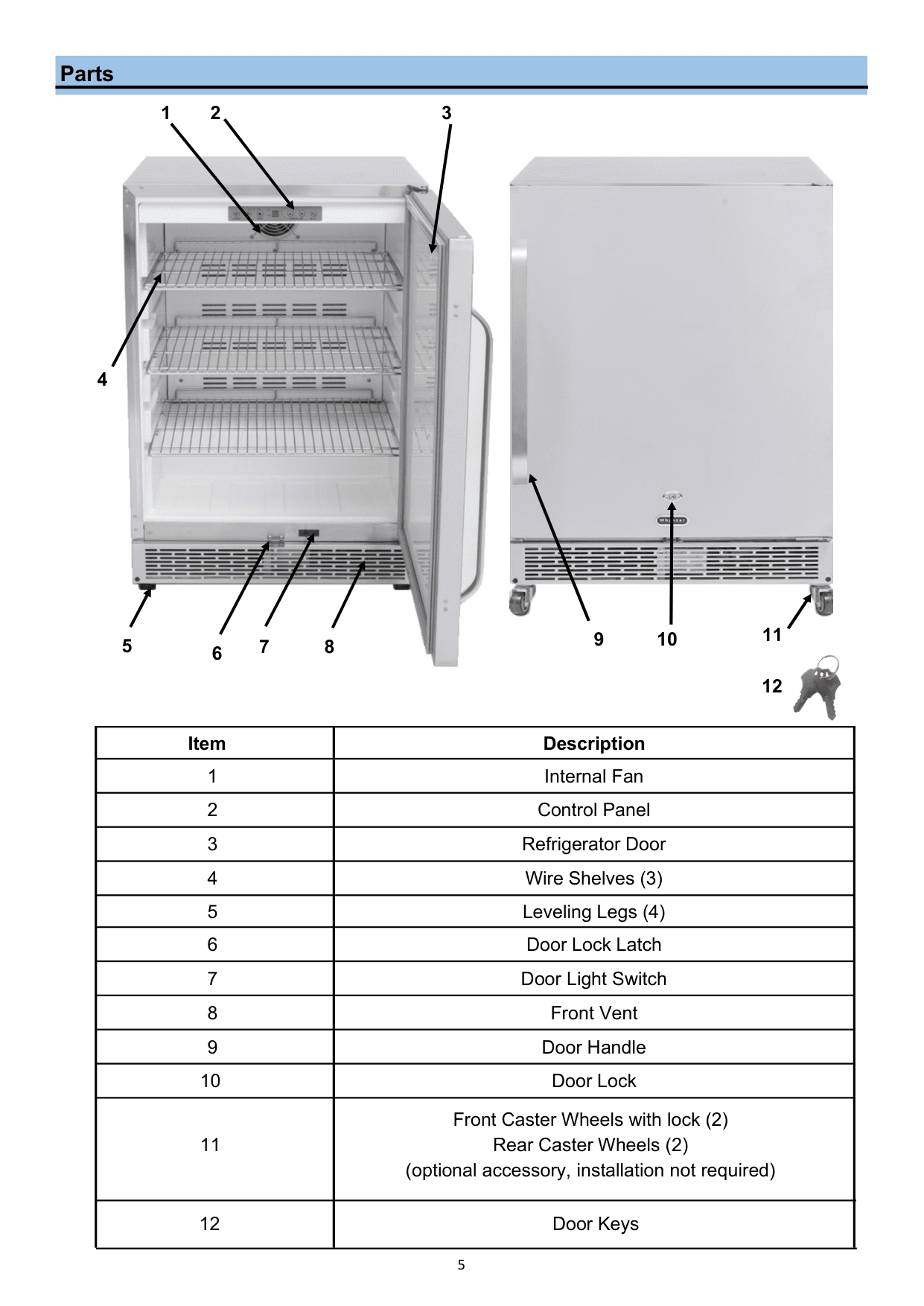 Parts diagram for the Whynter BOR-53024-SSW, from the owner's manual