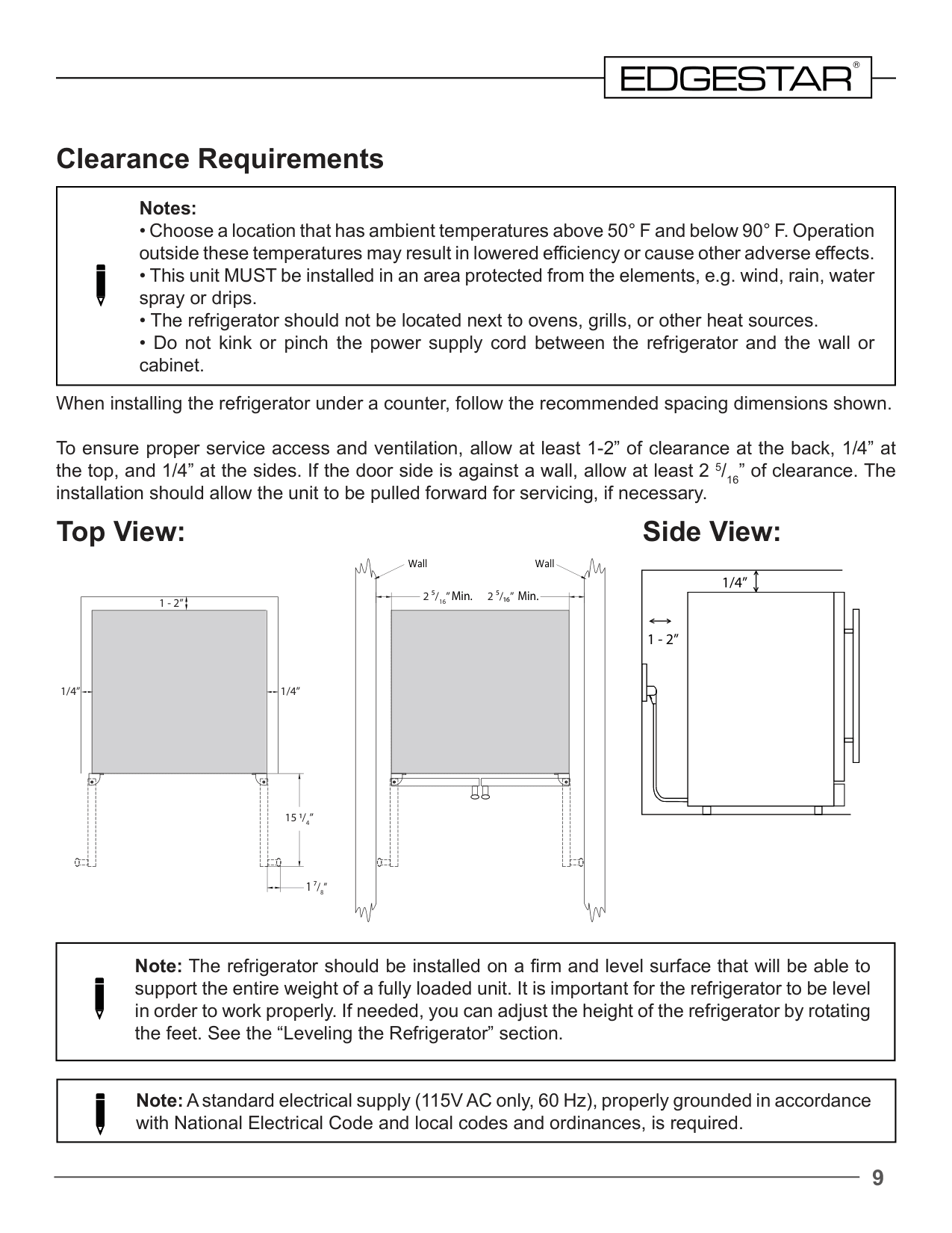 Installation diagram for the EdgeStar CWR5631FD, from the manufacturer document