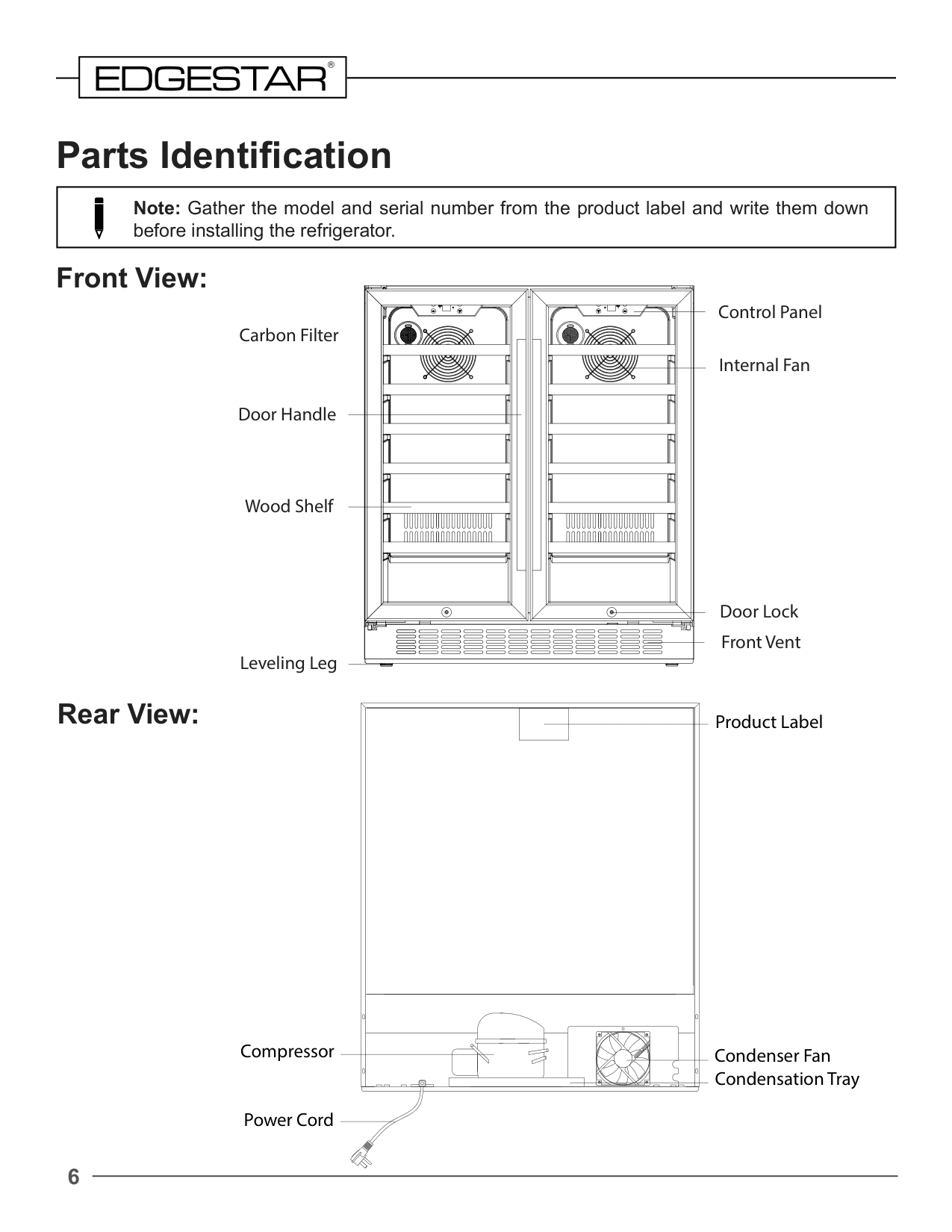 Parts diagram for the EdgeStar CWR5631FD, from the manufacturer document