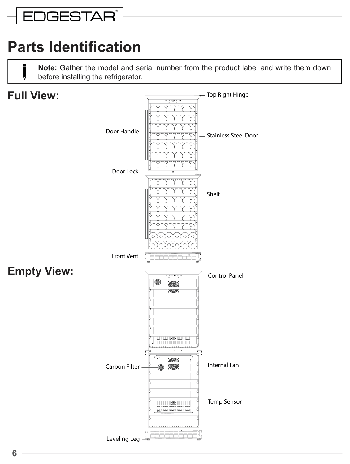 Parts diagram for the EdgeStar CWR1553DD, from the owner's manual