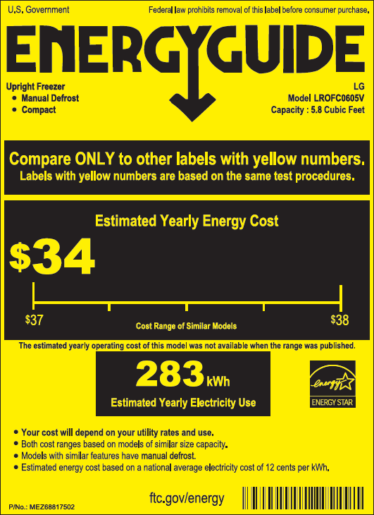 EnergyGuide label for the LG LROFC0605V, from the manufacturer document