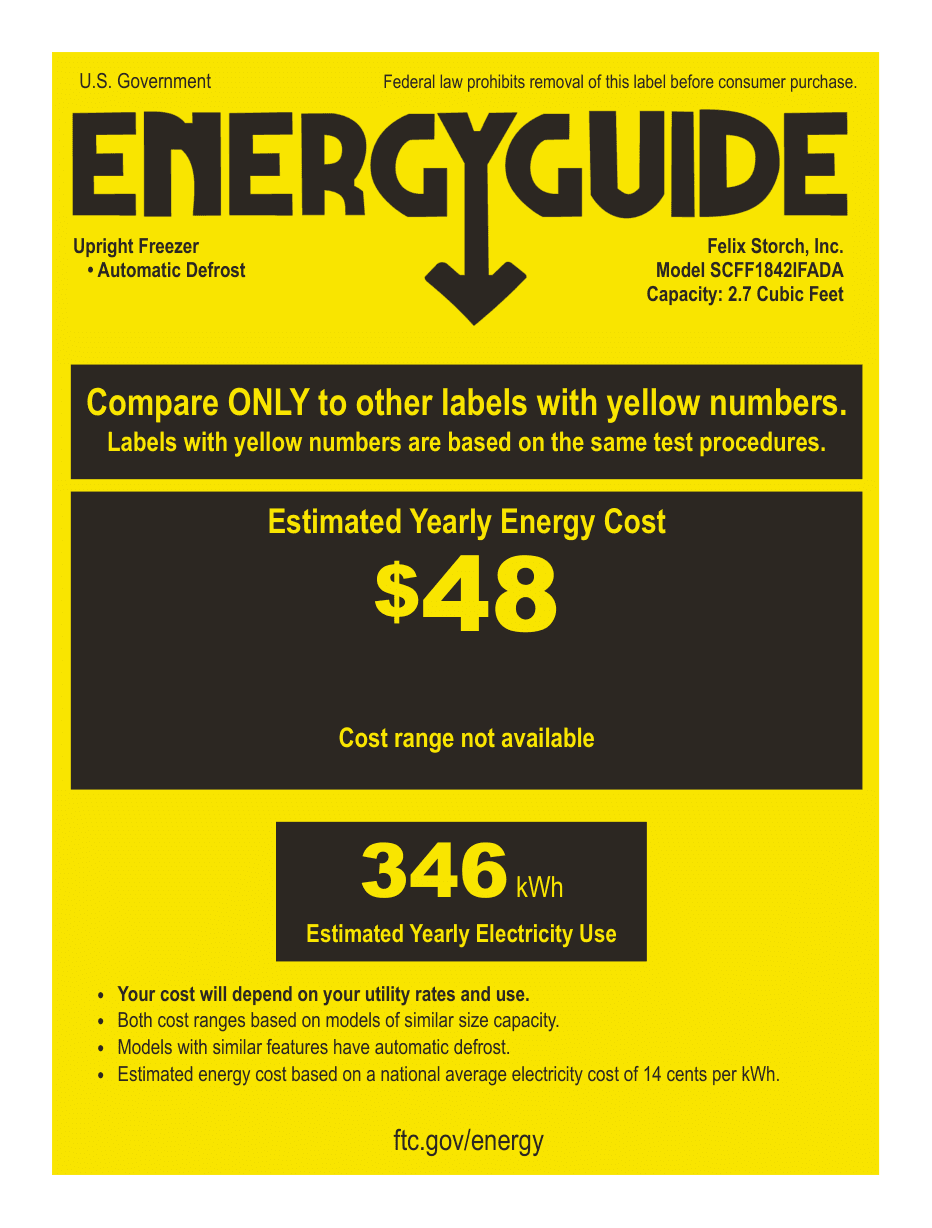 EnergyGuide label for the Summit Appliance SCFF1842IFADA, from the manufacturer document