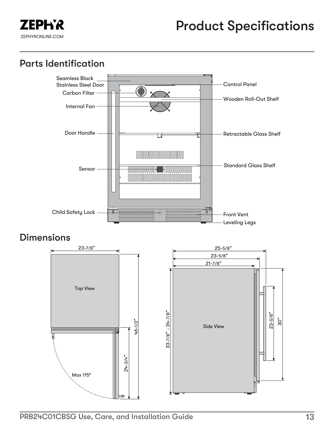 Parts diagram for the Zephyr PRB24C01CBSG, from the owner's manual