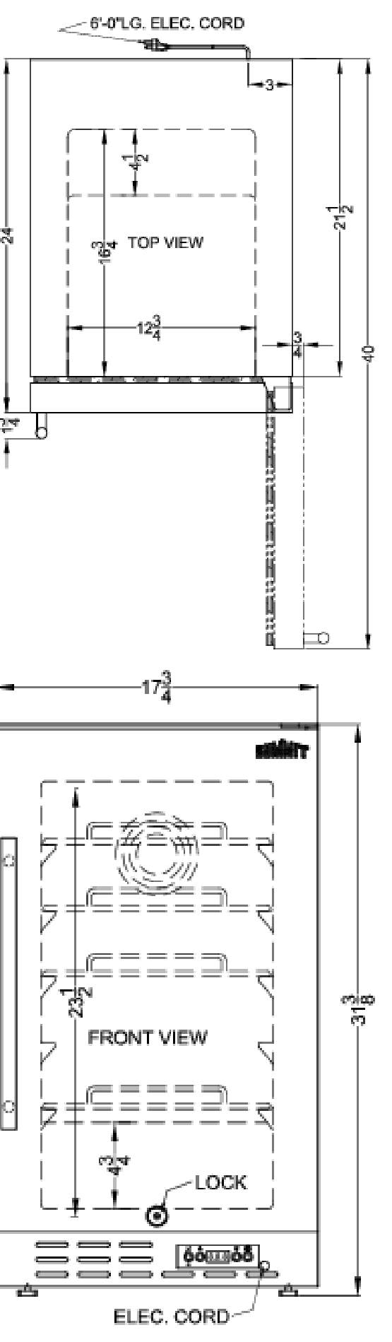 Dimension drawing for the Summit Appliance FF1843BSSADA, from the installation instructions