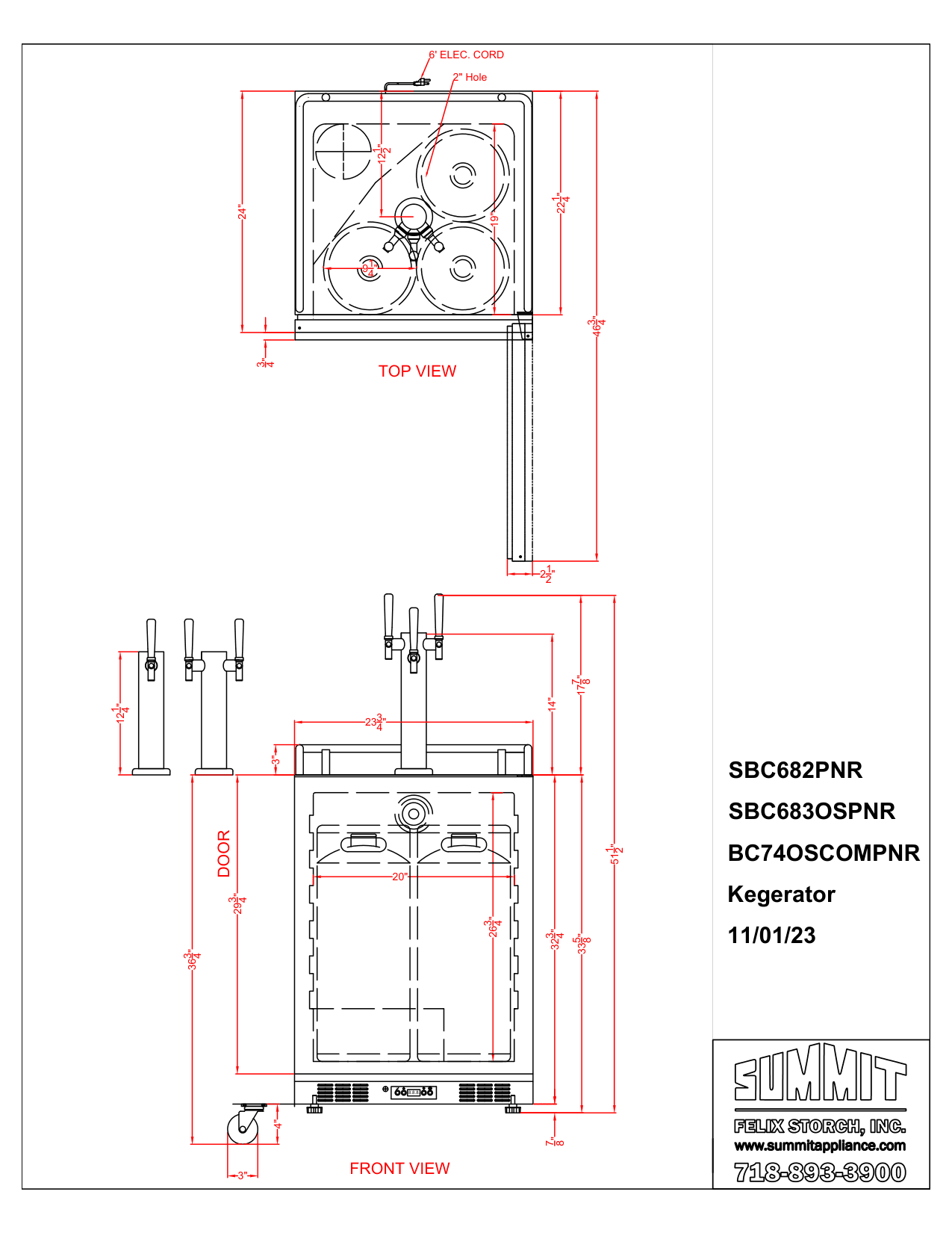 Dimension drawing for the Summit Appliance SBC682PNRCMTWIN, from the manufacturer document