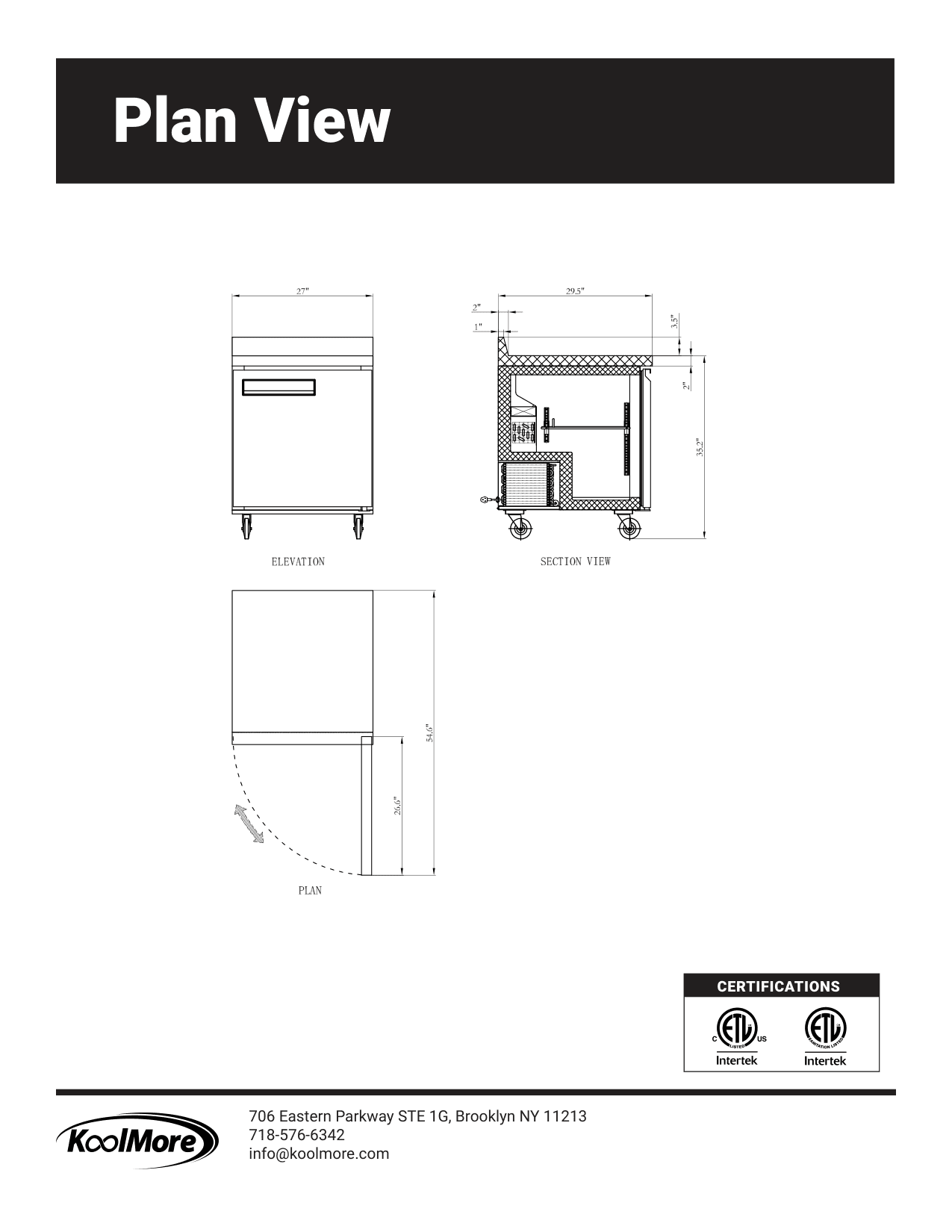 Dimension drawing for the KoolMore FWT-1D-6C, from the spec sheet