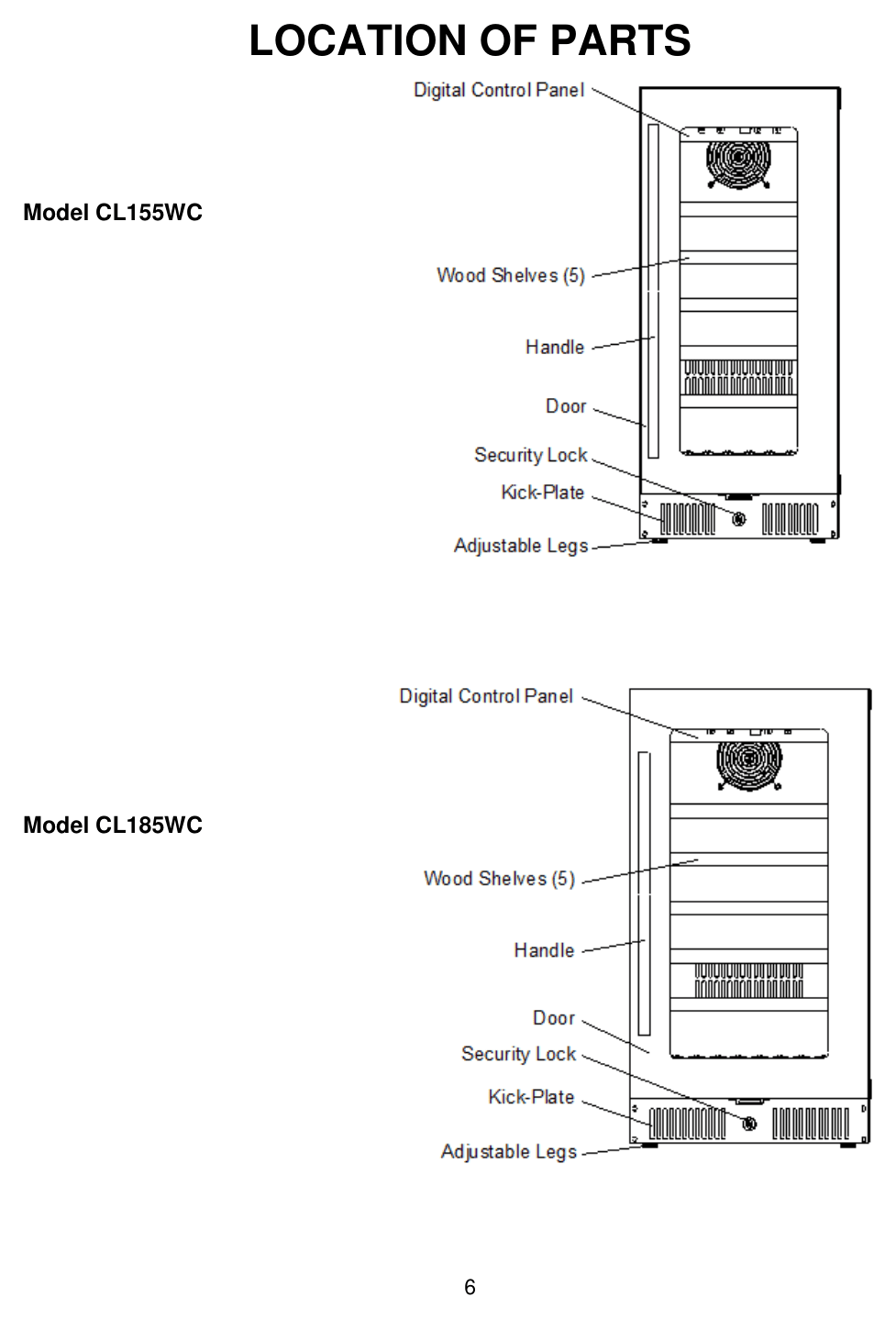 Parts diagram for the Summit Appliance CL155WC, from the manufacturer document