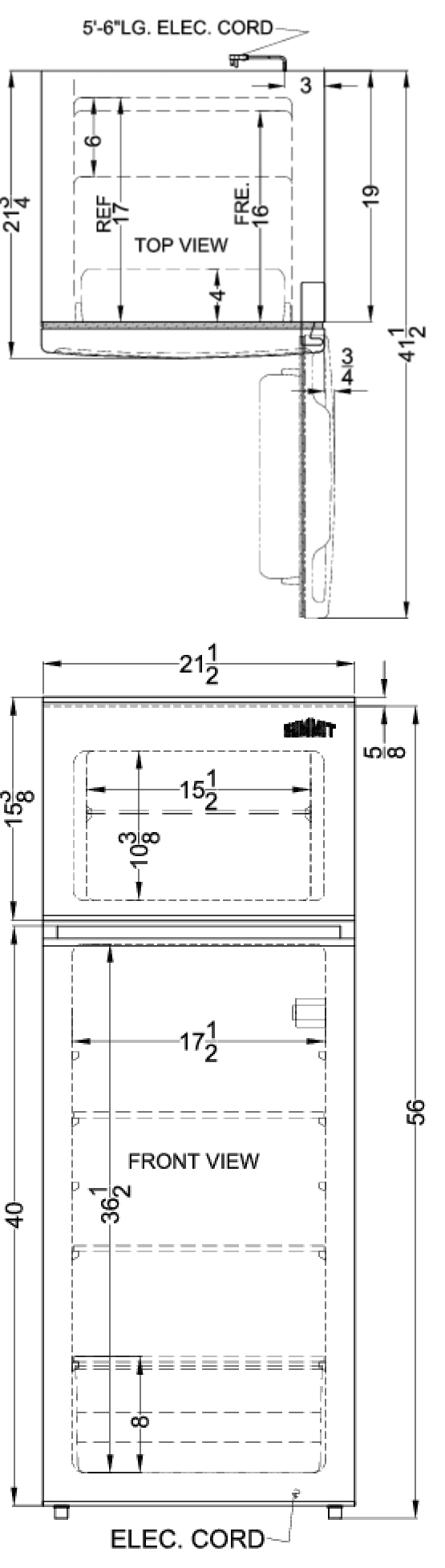 Dimension drawing for the Summit Appliance CP962, from the owner's manual