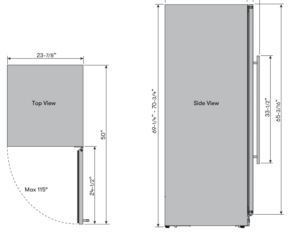 Dimension drawing for the Zephyr PRW24F02CG, from the installation instructions