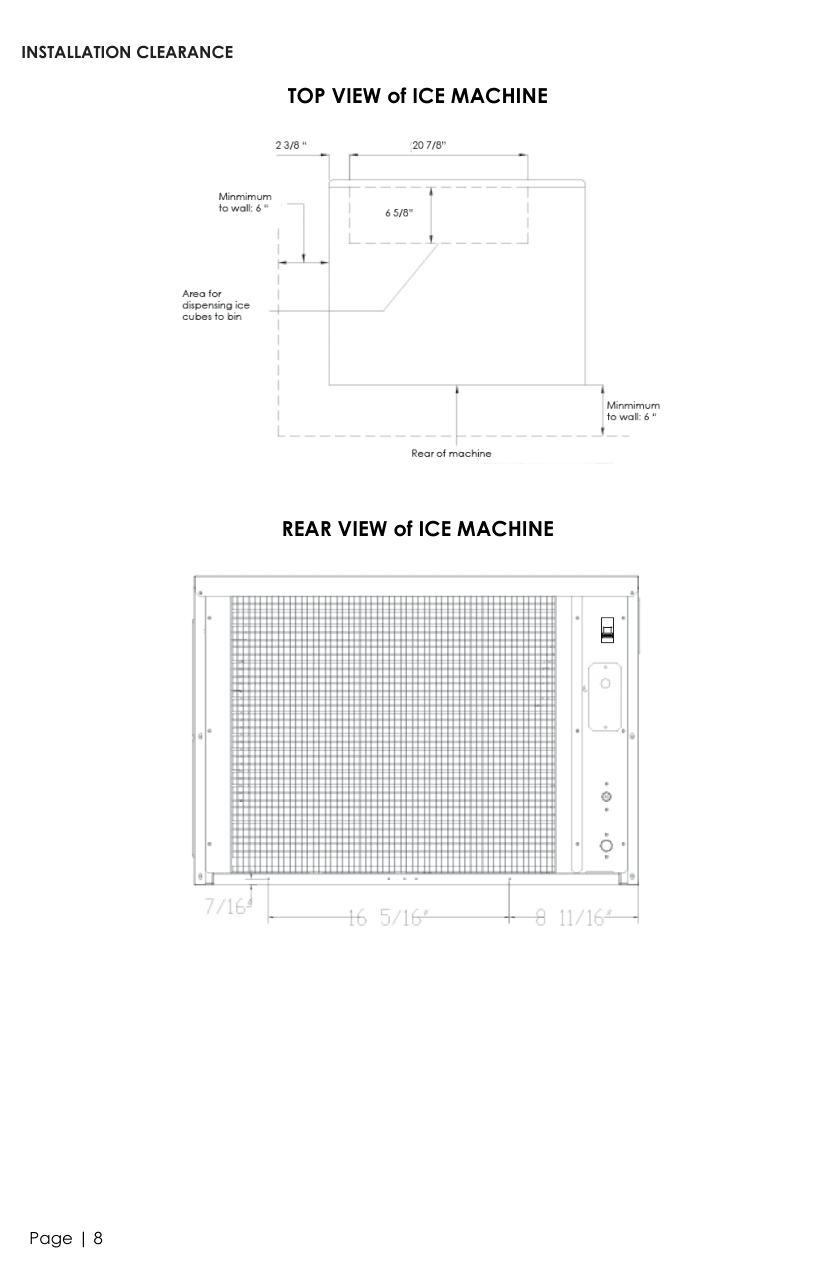 Installation diagram for the Maxx Ice MIM360NH, from the owner's manual