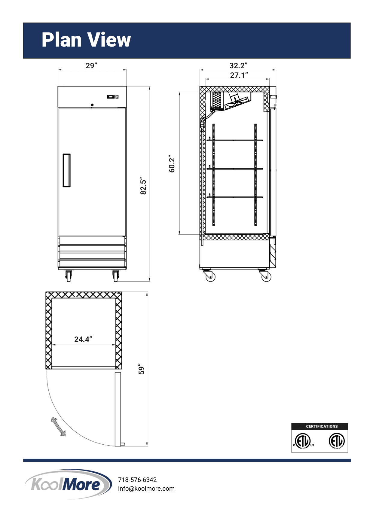 Dimension drawing for the KoolMore RIR-1D-SS, from the spec sheet
