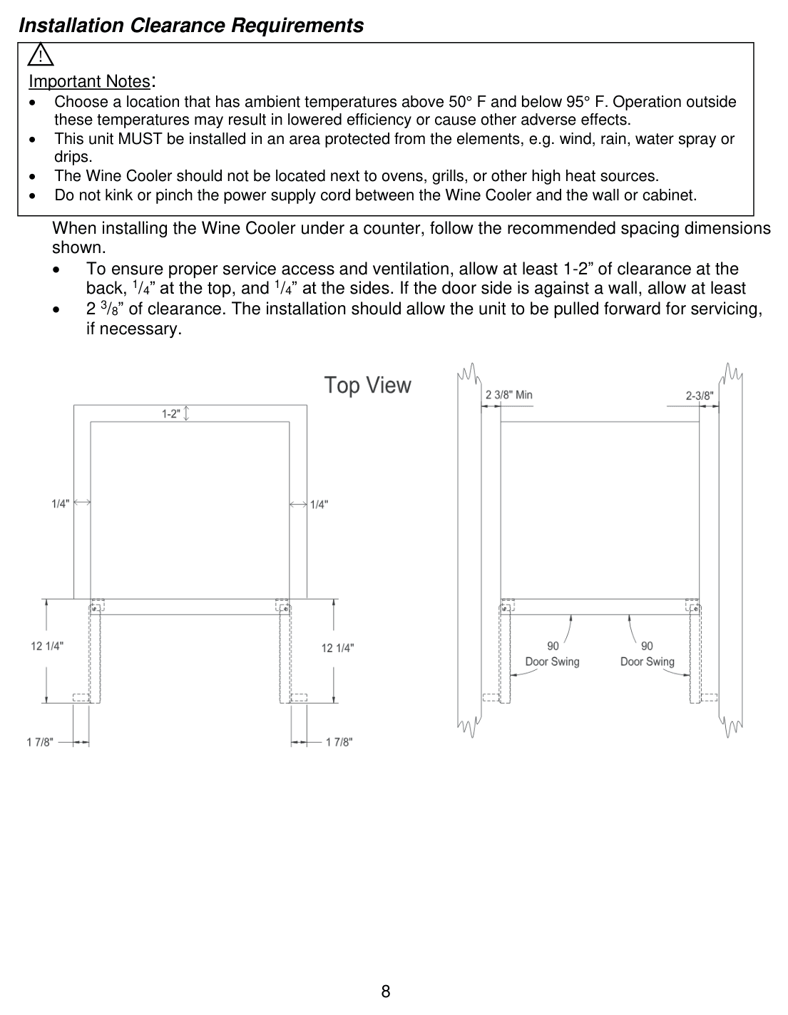 Installation diagram for the EdgeStar CWR362FD, from the owner's manual