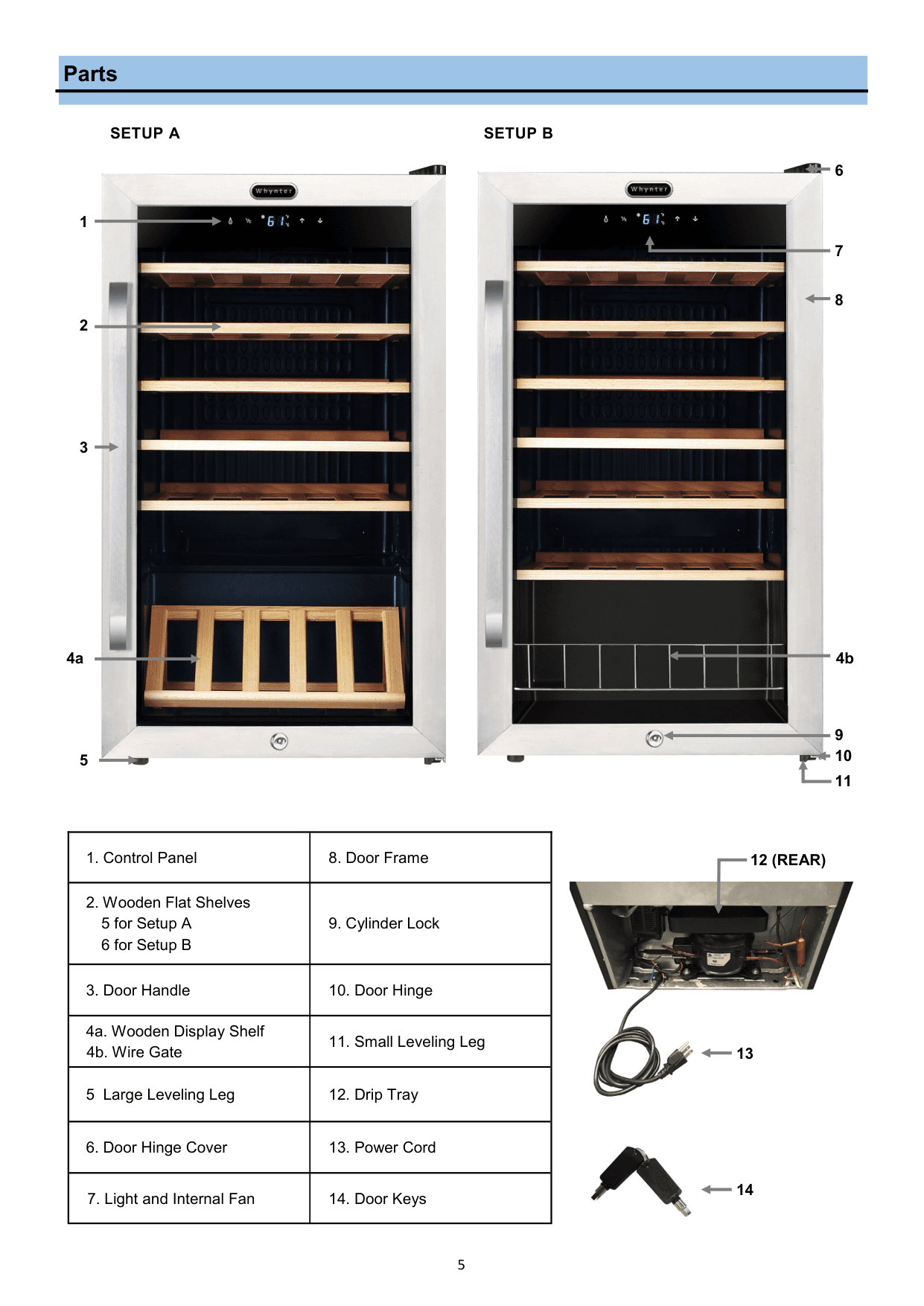 Parts diagram for the Whynter FWC-341TS, from the manufacturer document