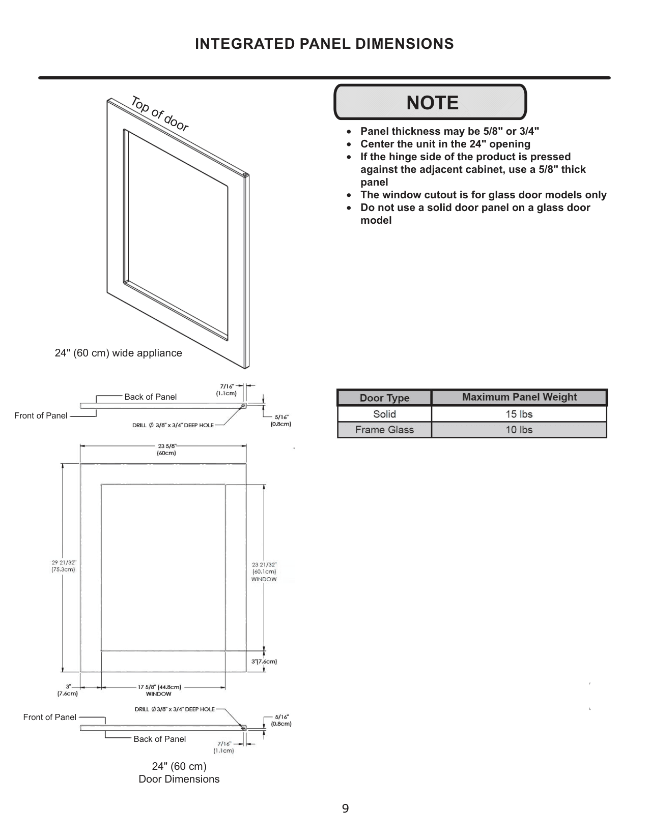 Dimension drawing for the Marvel MLFZ224IS01A, from the owner's manual