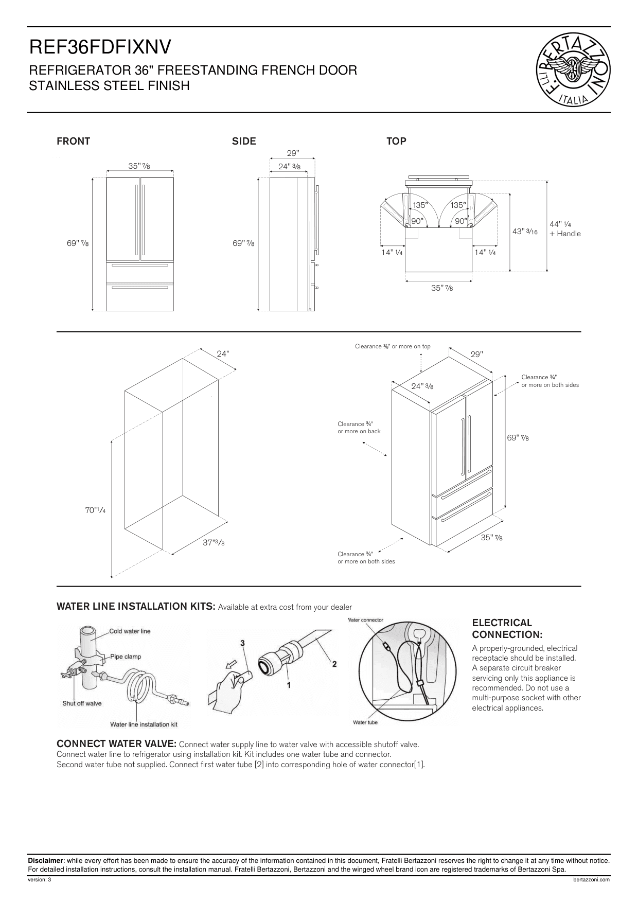 Installation diagram for the Bertazzoni REF36FDFIXNV, from the manufacturer document