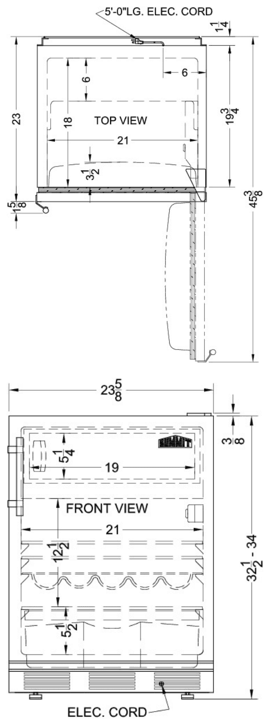 Dimension drawing for the Summit Appliance CT663BKBI, from the spec sheet