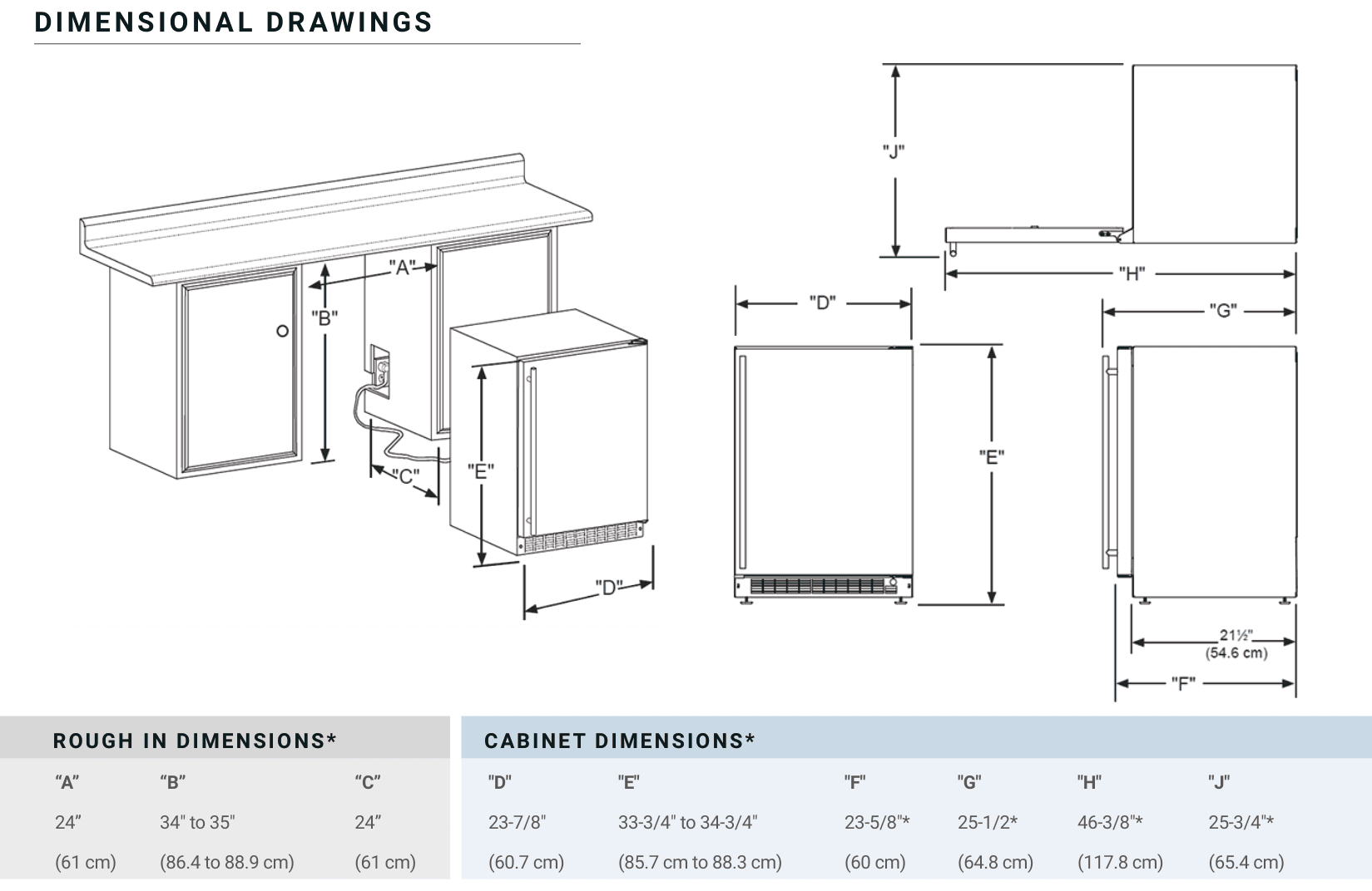 Dimension drawing for the Marvel MLWC324IG01A, from the spec sheet