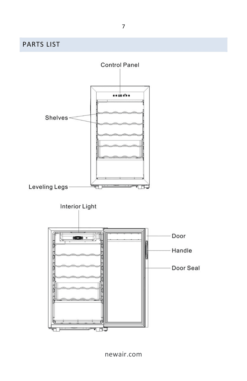 Parts diagram for the NewAir NWC033SS01, from the manufacturer document