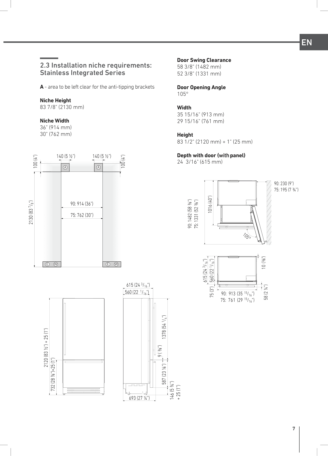 Installation diagram for the Bertazzoni REF30BMBIXLT, from the owner's manual