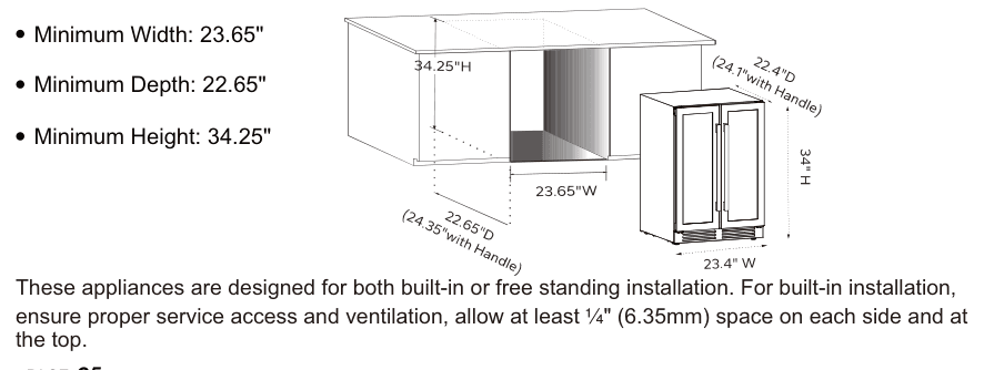 Installation diagram for the Whynter BSR-6020FDS, from the owner's manual