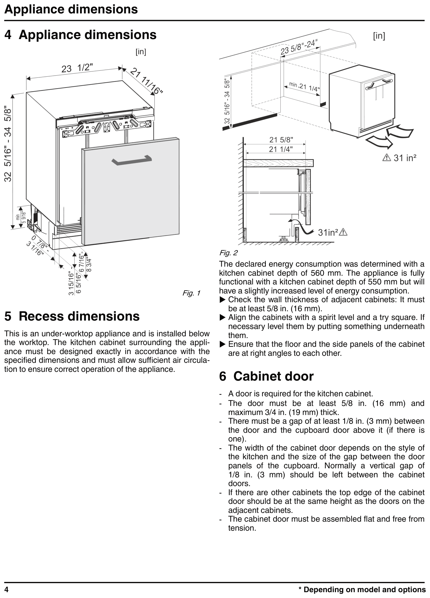 Dimension drawing for the Liebherr UR500, from the owner's manual