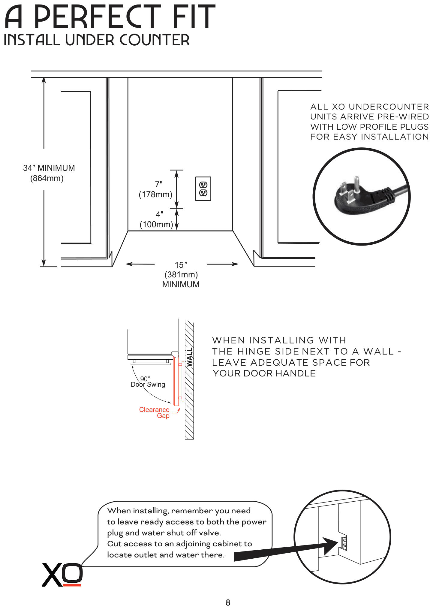 Installation diagram for the XO Appliance XOUIM1565S, from the owner's manual
