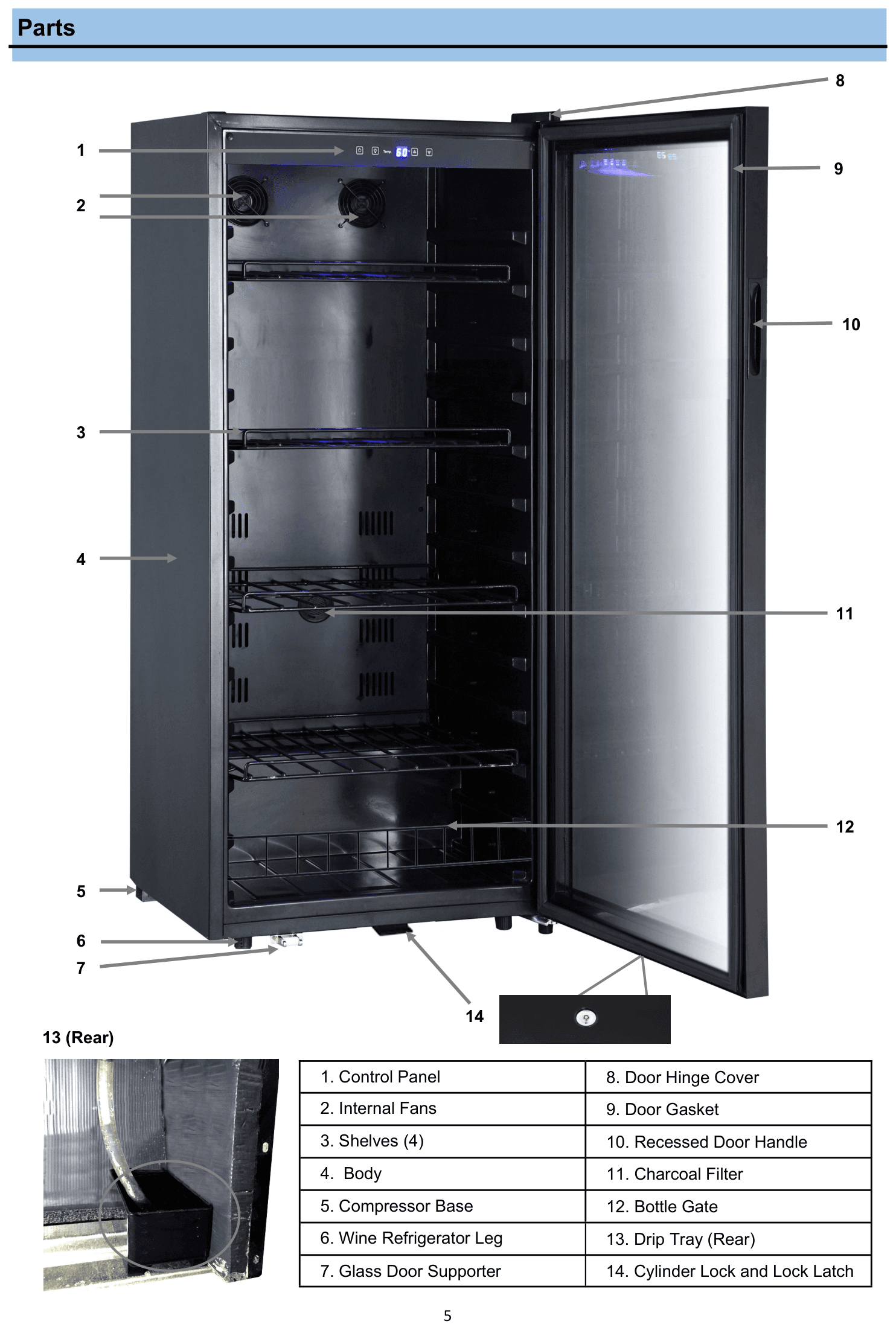 Parts diagram for the Whynter FWC-1201BB, from the owner's manual