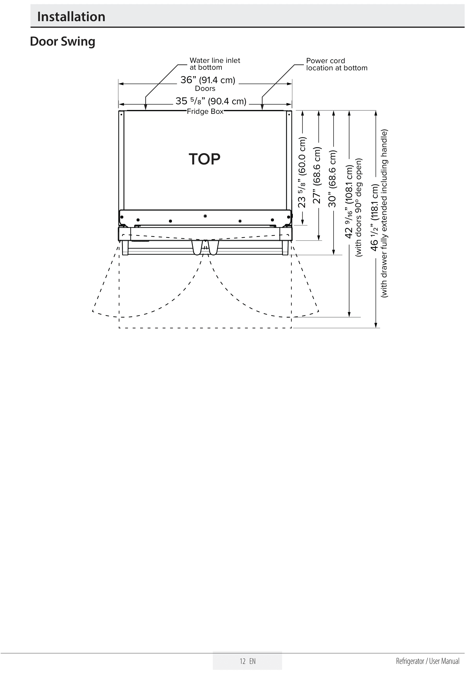 Installation diagram for the Viking RVFFR336SS, from the owner's manual