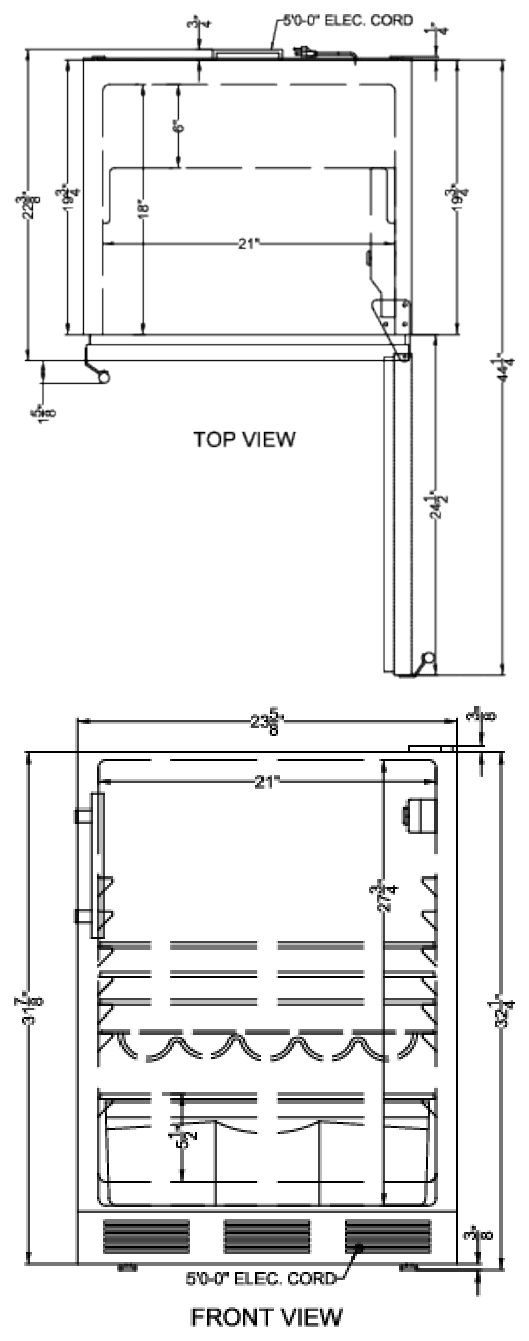 Dimension drawing for the Summit Appliance FF708BL7SS, from the spec sheet