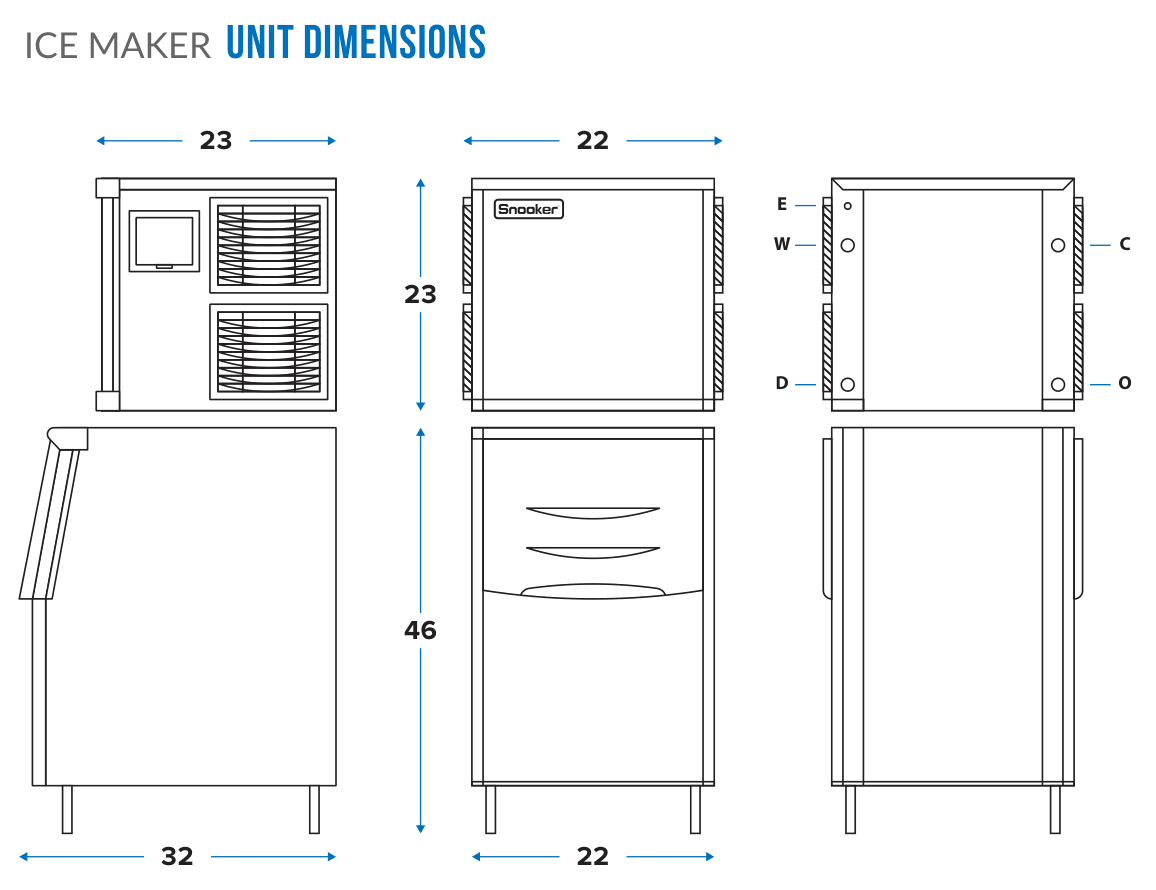 Dimension drawing for the Cooler Depot SK-350P, from the spec sheet