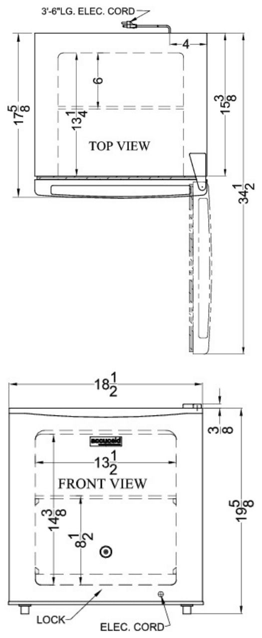 Dimension drawing for the Summit Appliance FS24LMC, from the spec sheet