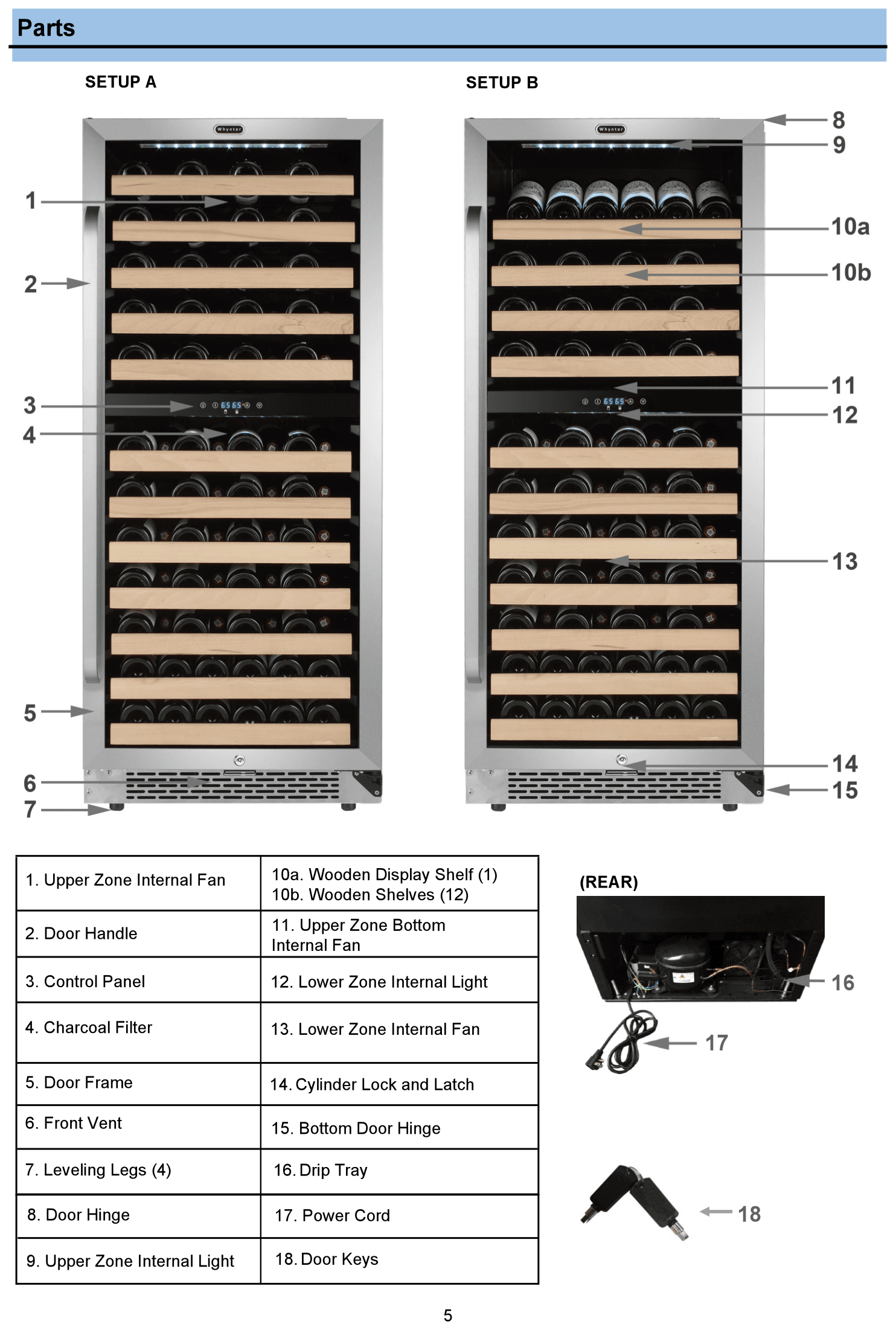 Parts diagram for the Whynter BWR-0922DZ, from the owner's manual