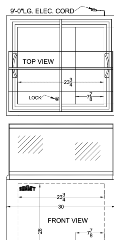 Dimension drawing for the Summit Appliance NOVA22PDC, from the product brochure